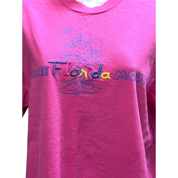 Disney Women's Minnie Mouse Florida Embroidered Graphic Pink T-Shirt - Picture 5 of 15